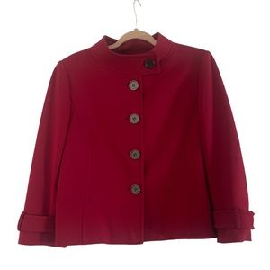 Tahari Cropped Red Big Button Blazer Career Jacket Back Pleat size 12